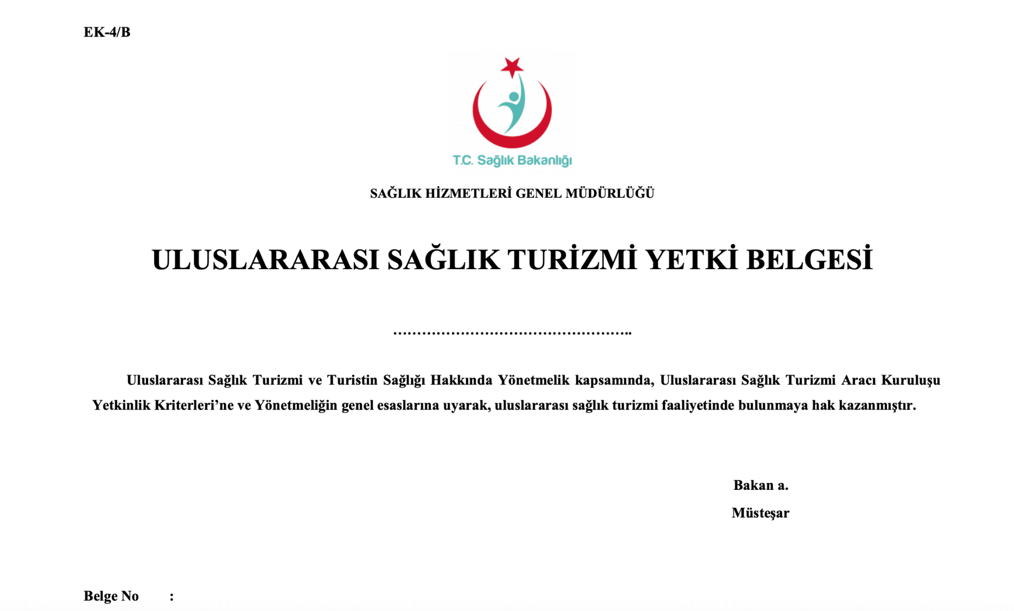 sağlık turizmi yetki belgesi